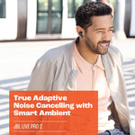 JBL Live Pro 2 Audífonos Inalámbricos NC Bluetooth, Drivers de 11mm, Reproducción 40 Horas, Resistentes al Agua IPX5
